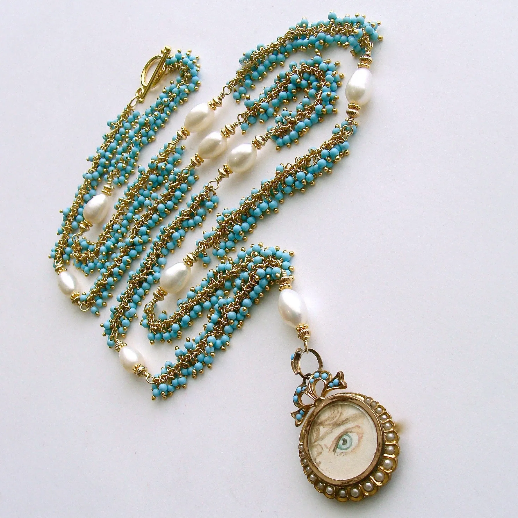 Lover’s Eye Locket Turquoise Pearls Necklace - Lilah Necklace
