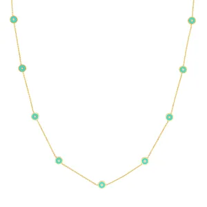 Lt. Turquoise Enamel Round Evil Eye Station Necklace