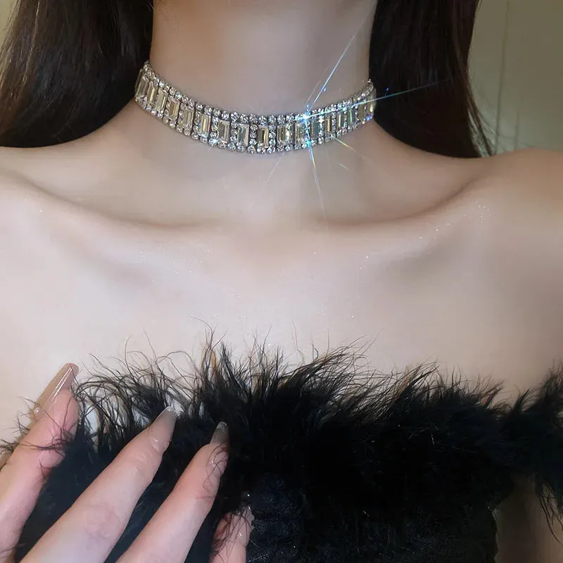 Luxury Geometric Crystal Chokers Necklaces for Women Short Rhinestone Necklaces Ladies Statements Jewelry