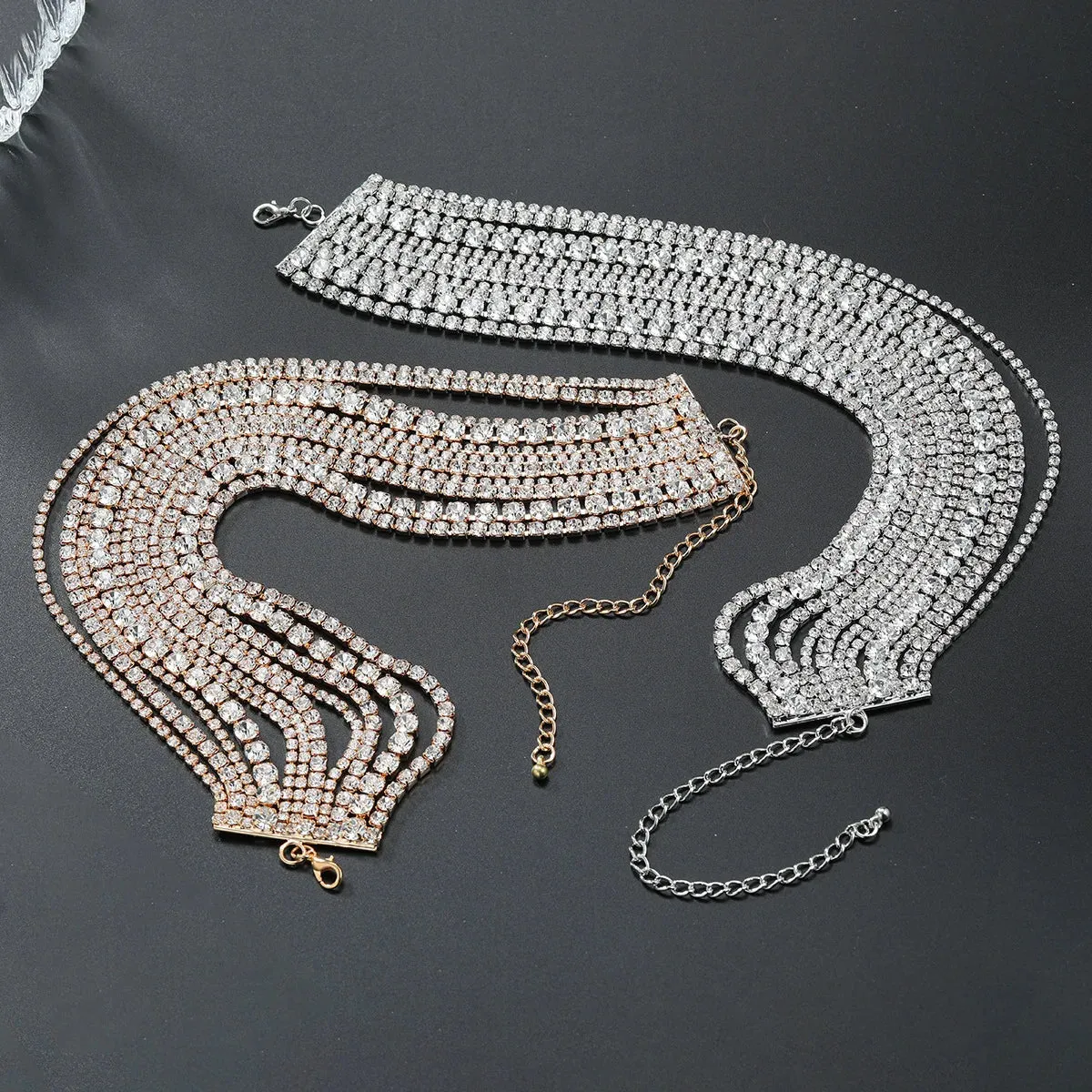 Luxury Multilayers Crystal Chokers Necklaces for Women Rhinestone Chains Necklaces Statements Jewelry