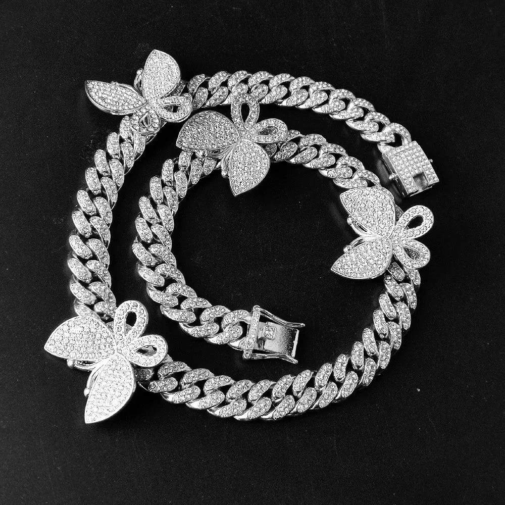 Luxury Rhinestone Crystal Rose Gold Butterfly Necklace