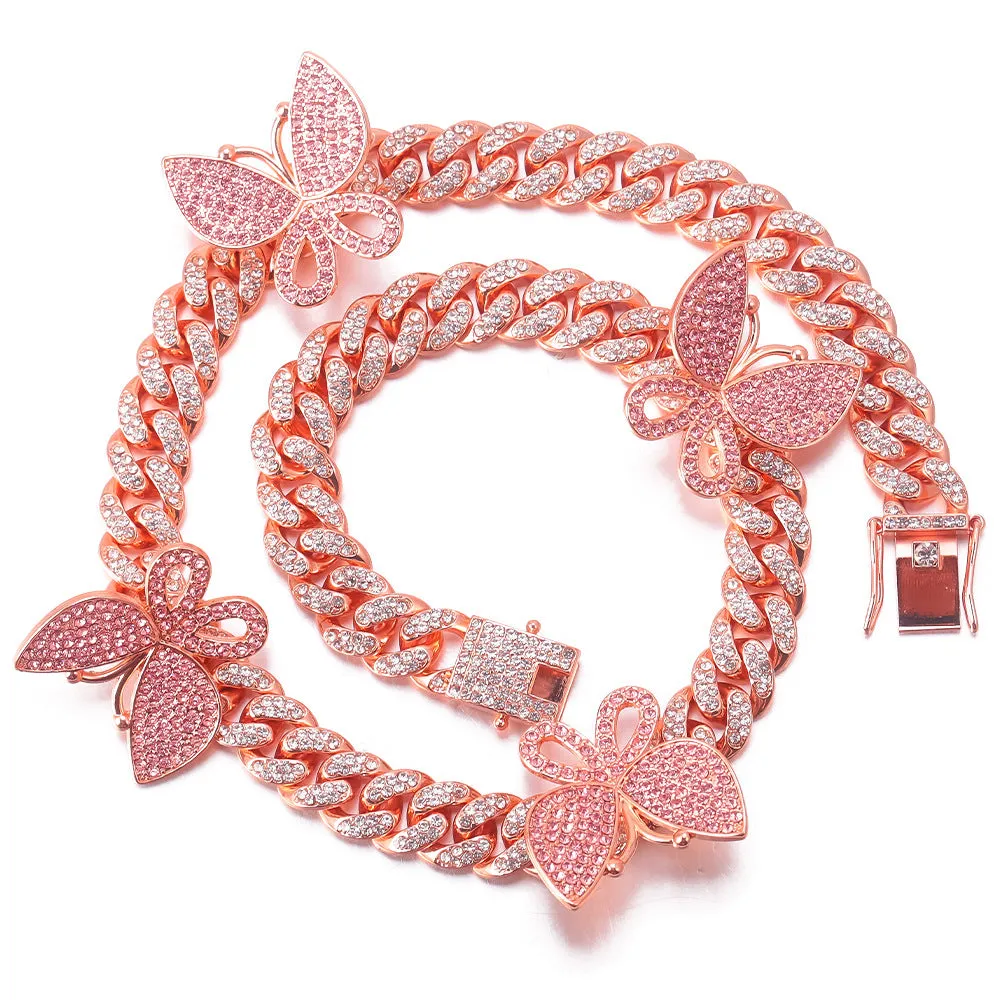Luxury Rhinestone Crystal Rose Gold Butterfly Necklace