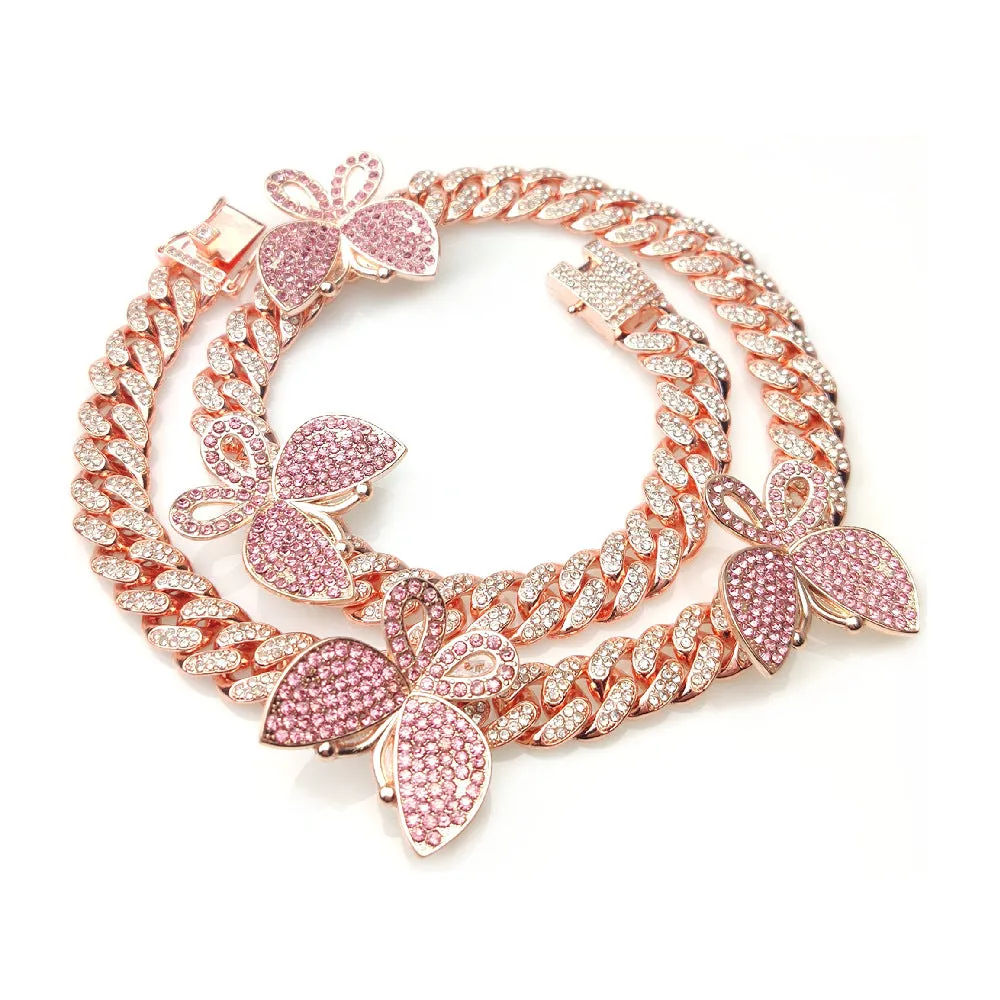 Luxury Rhinestone Crystal Rose Gold Butterfly Necklace