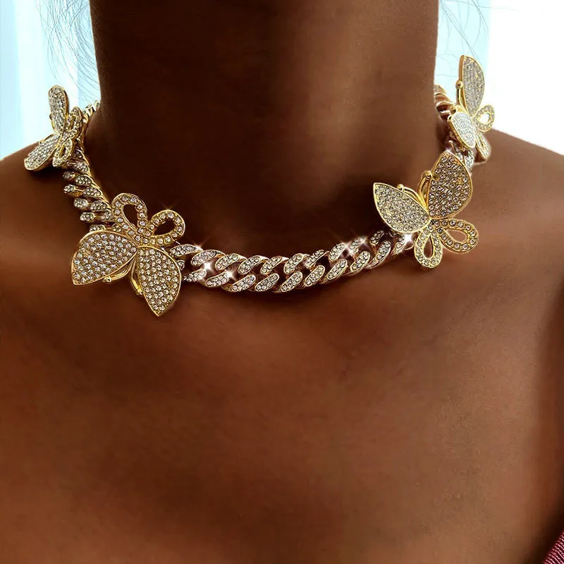 Luxury Rhinestone Crystal Rose Gold Butterfly Necklace