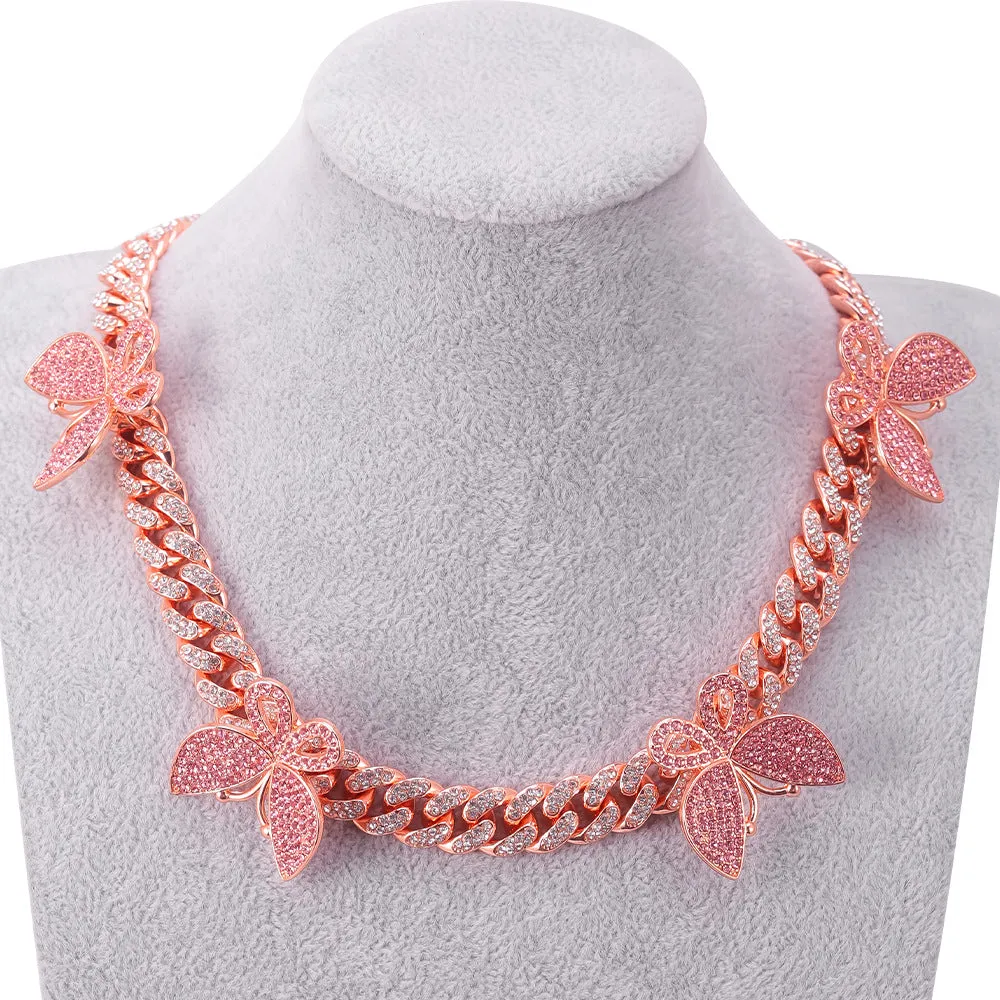 Luxury Rhinestone Crystal Rose Gold Butterfly Necklace