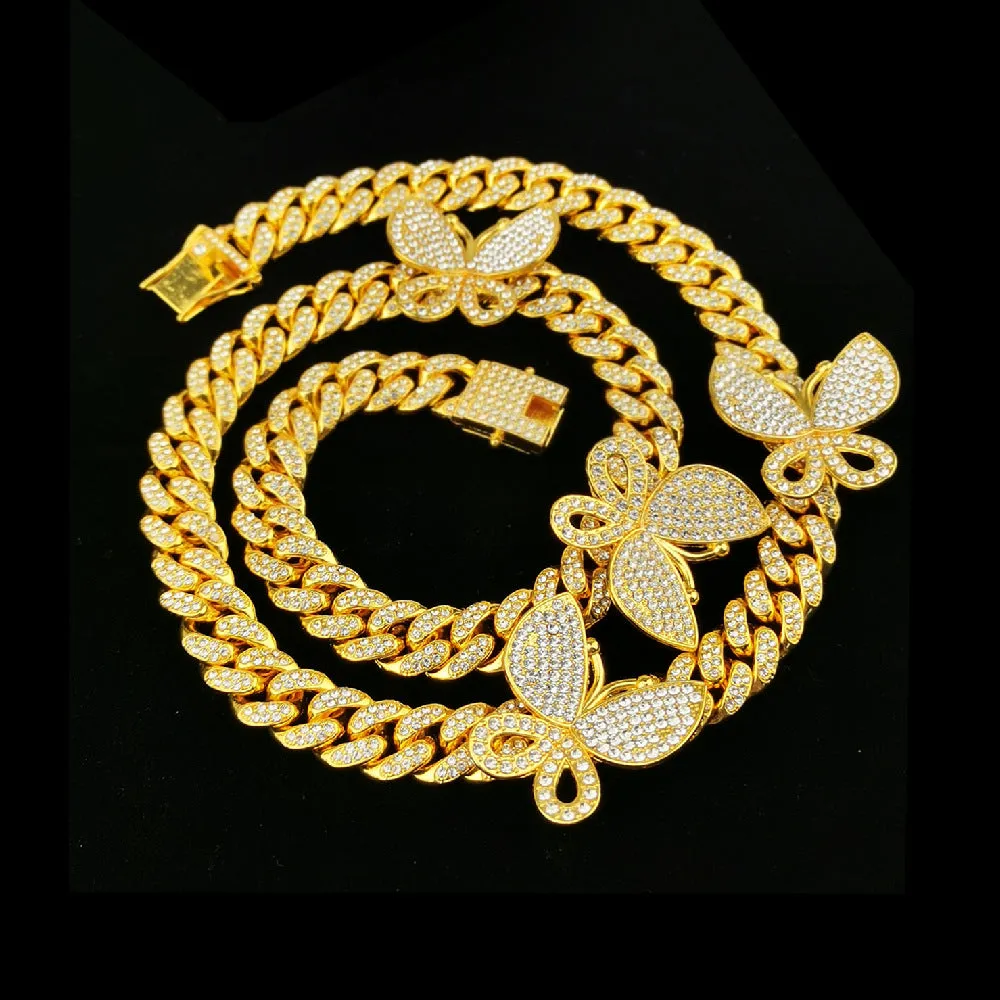 Luxury Rhinestone Crystal Rose Gold Butterfly Necklace