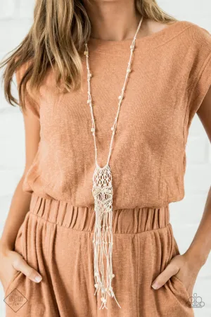 Macrame Majesty - White - Knotted Cord Paparazzi Long Necklace - November 2020 Sunset Sightings