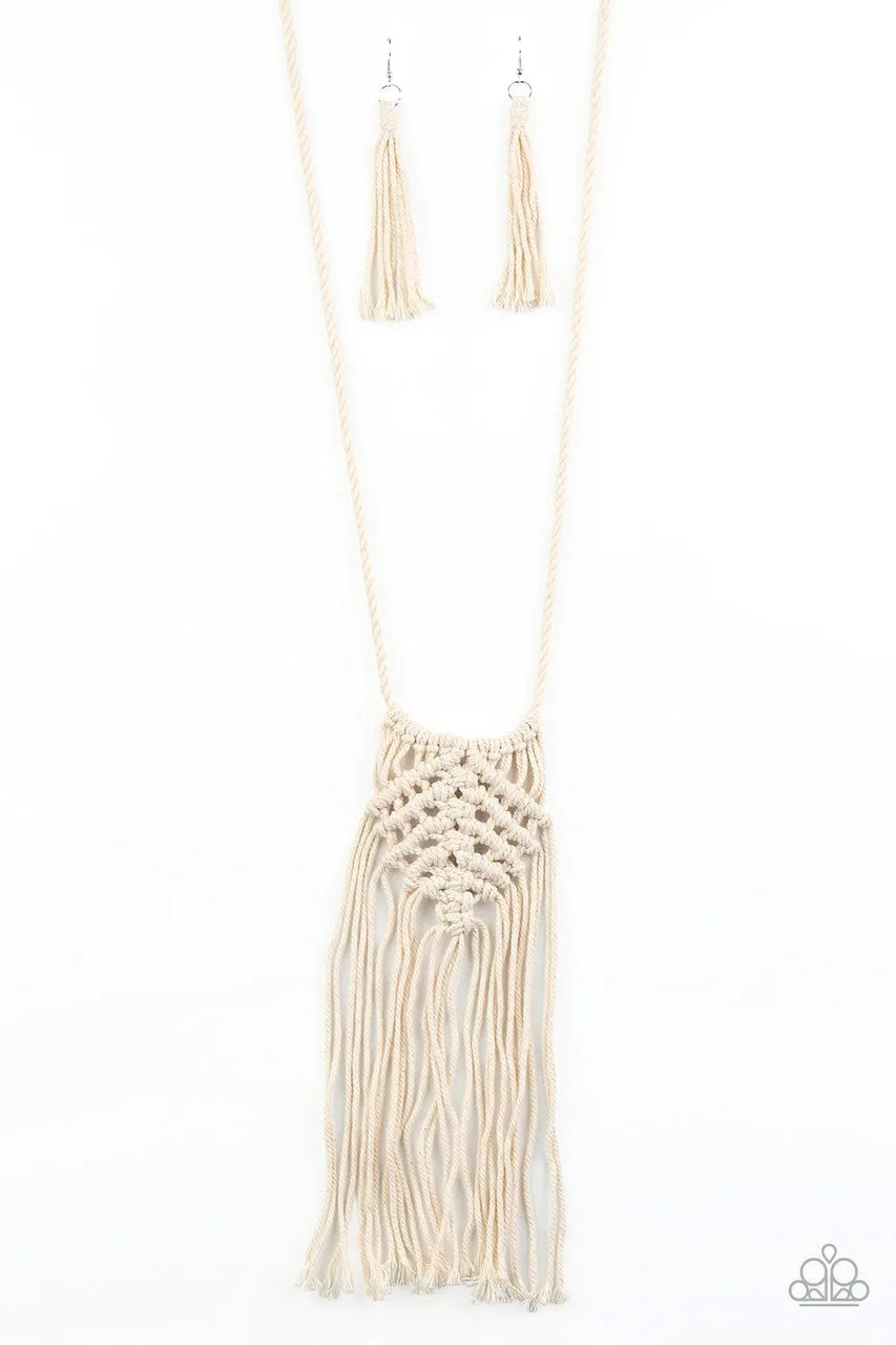 Macrame Mantra White Paparazzi Necklace