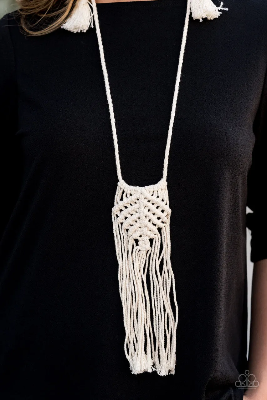 Macrame Mantra White Paparazzi Necklace