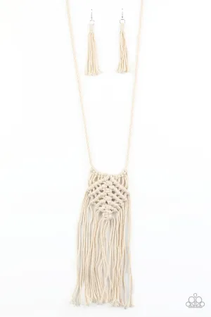 Macrame Mantra White Paparazzi Necklace