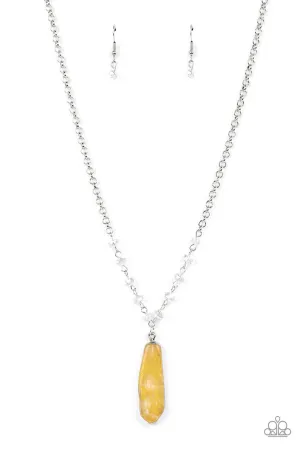 Magical Remedy - Yellow - Asymmetric Pendant Crystal Beads Paparazzi Short Necklace