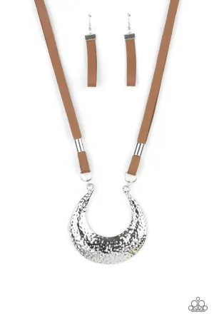 Majorly Moonstruck - Brown - Hammered Half Moon Leather Paparazzi Short Necklace