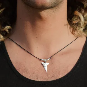 Mako shark teeth necklace shiny clear metal glass bead c78