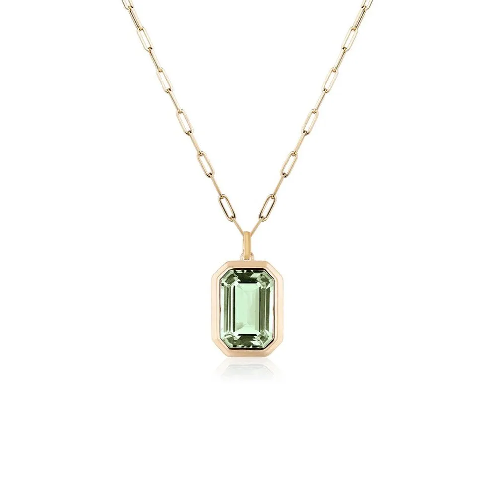 Manhattan Emerald Cut with Gold Frame on Paperclip Chain Necklace