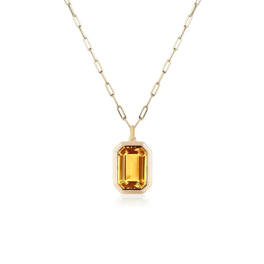 Manhattan Emerald Cut with Gold Frame on Paperclip Chain Necklace