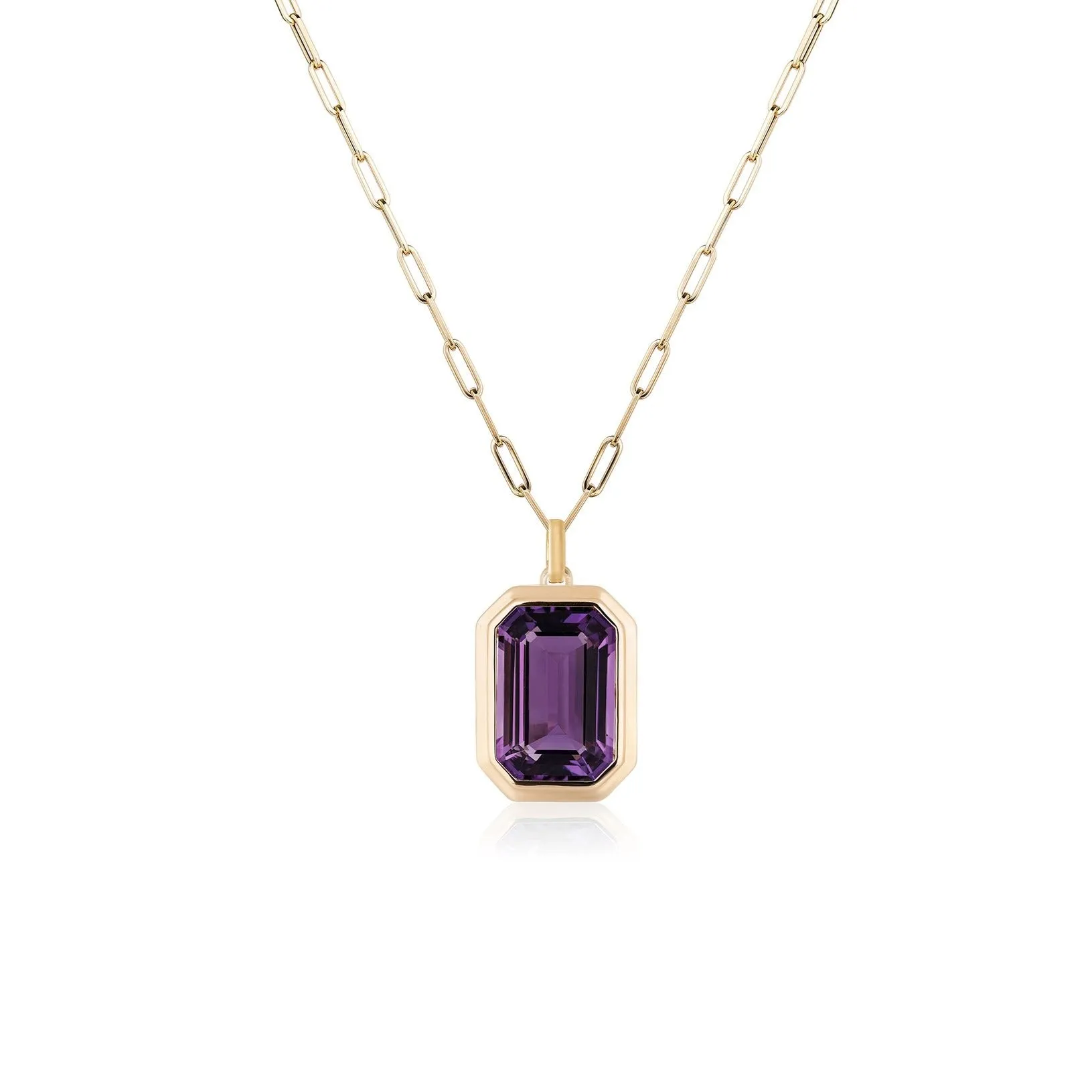 Manhattan Emerald Cut with Gold Frame on Paperclip Chain Necklace