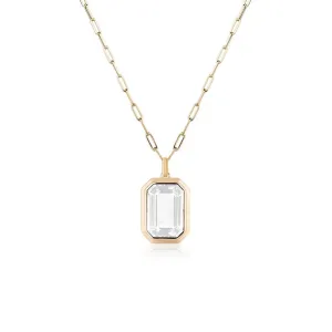 Manhattan Emerald Cut with Gold Frame on Paperclip Chain Necklace