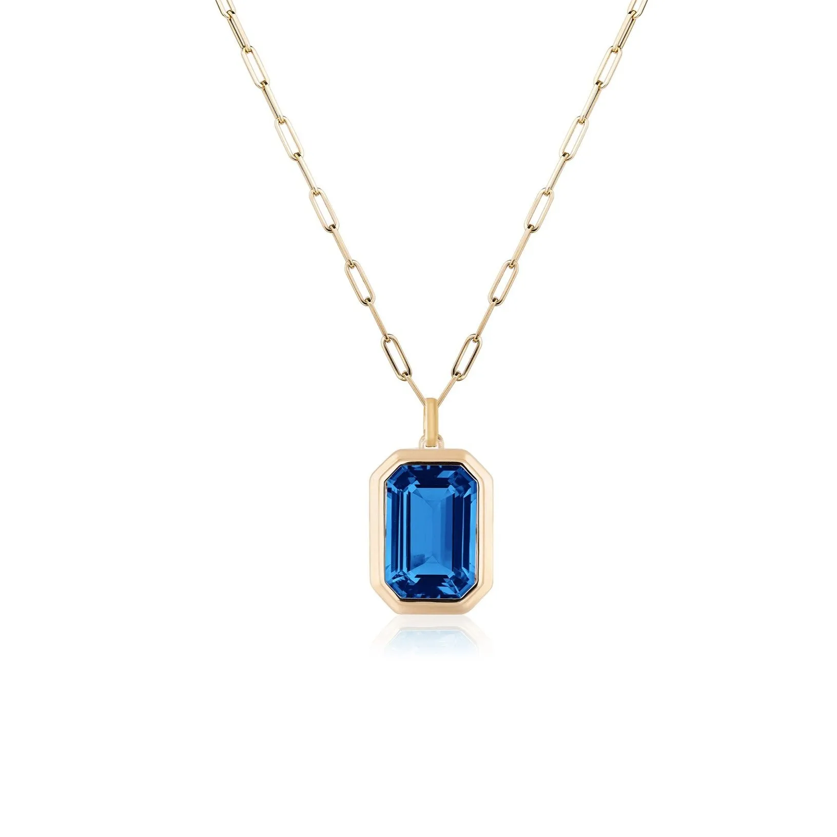 Manhattan Emerald Cut with Gold Frame on Paperclip Chain Necklace