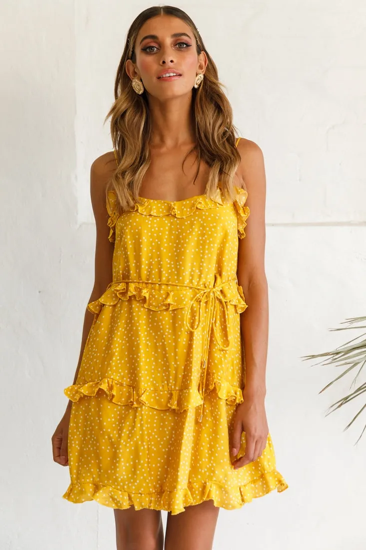 Maria Frill Trim Polka Dot Dress Mustard