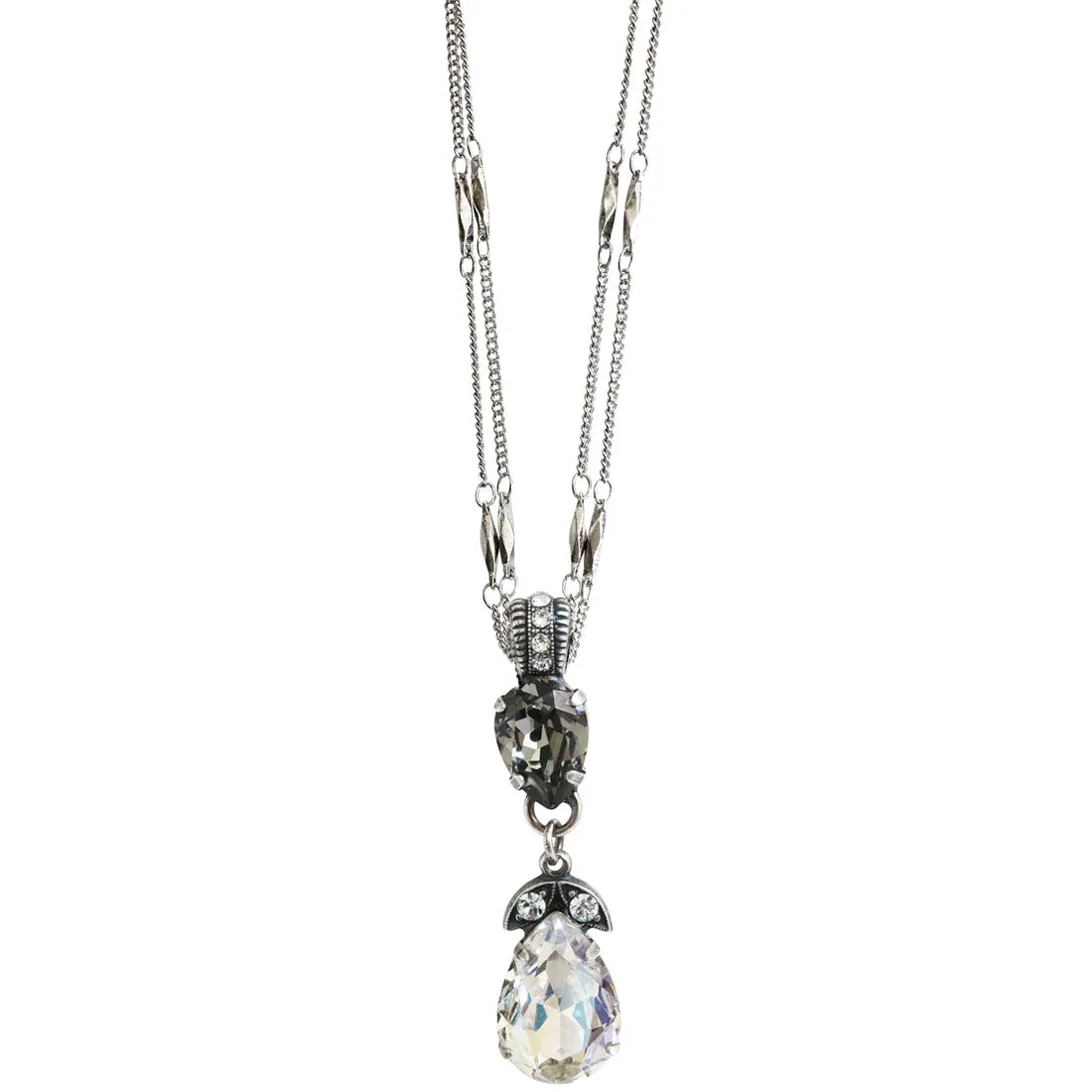 Mariana "Zulu" Silver Plated Double Pear Pendant Crystal Necklace, 5032/4 1080