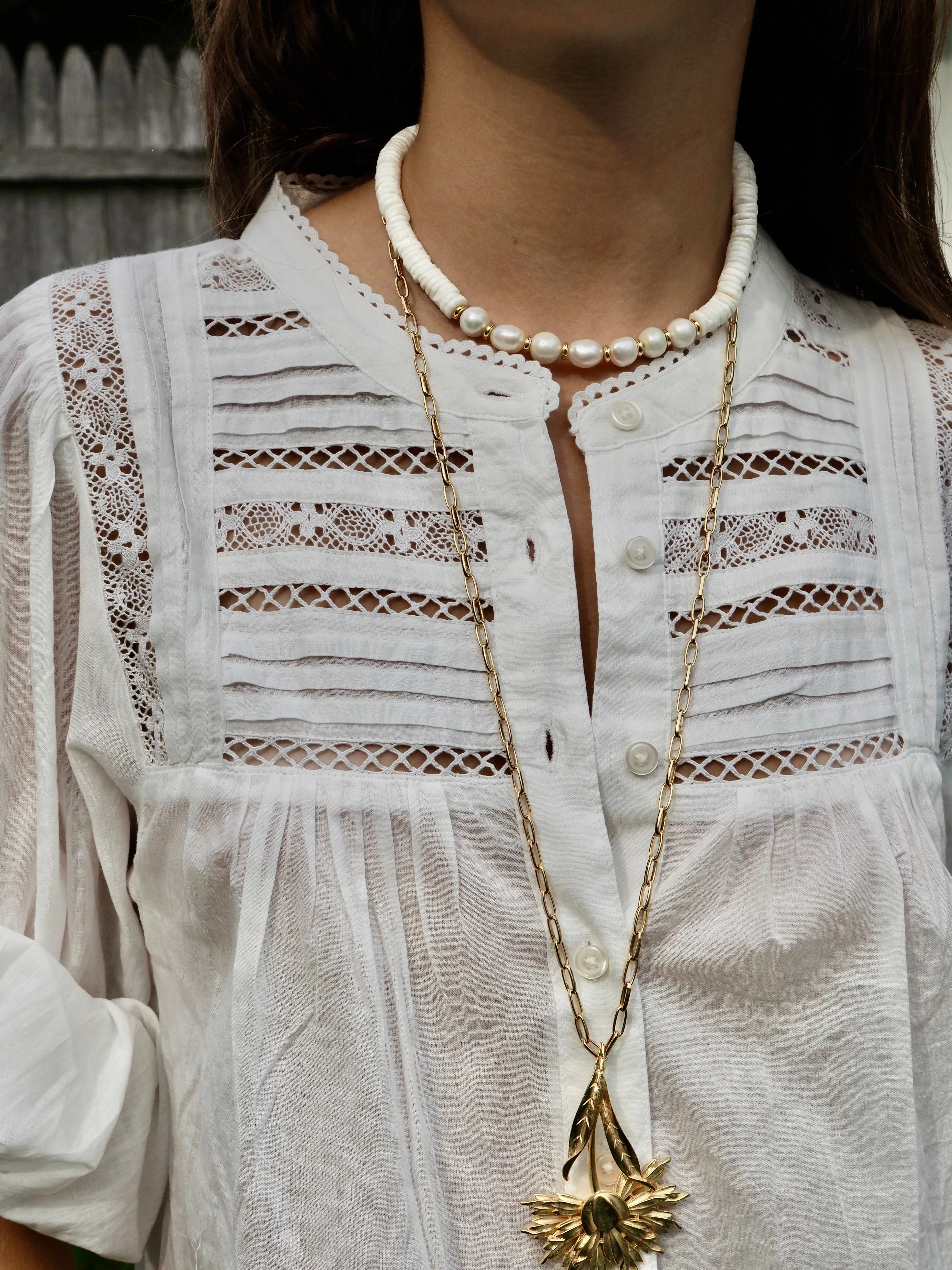 MARLEY PEARL   SHELL BEADED NECKLACE