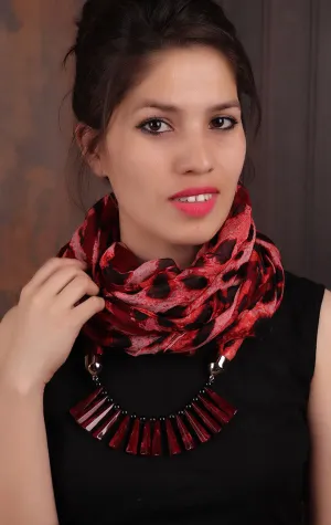 Maroon-Coral Leopard-print Infinity Scarf Necklace