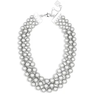 MATTE SILVER 3 STRAND BEADED BIB NECKLACE