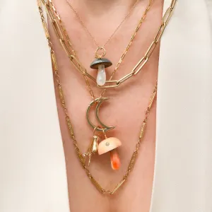 Maura Green Magic Mushroom Charm Hand Carved From Apricot Conch Shell With Diamond