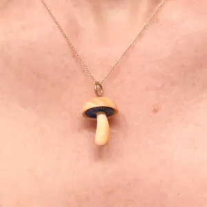 Maura Green Magic Mushroom Charm Hand Carved From Apricot Conch Shell