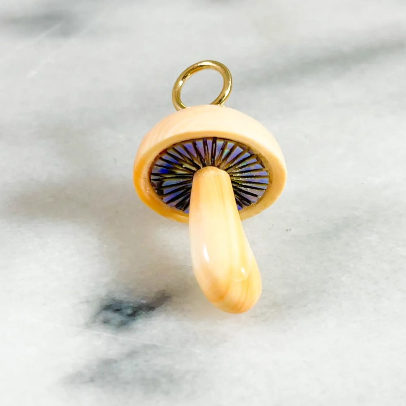 Maura Green Magic Mushroom Charm Hand Carved From Apricot Conch Shell