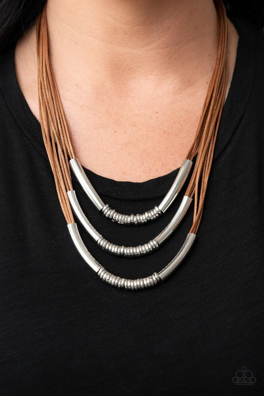 Mechanical Mania Brown Cord Paparazzi Short Necklace