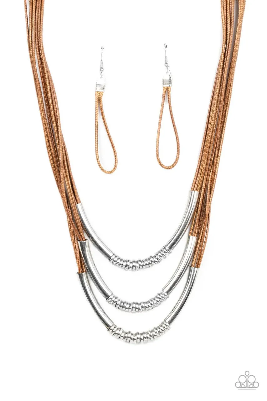 Mechanical Mania Brown Cord Paparazzi Short Necklace