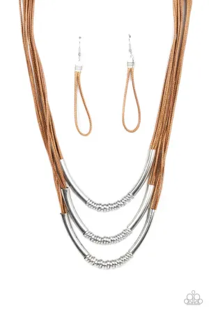 Mechanical Mania Brown Cord Paparazzi Short Necklace
