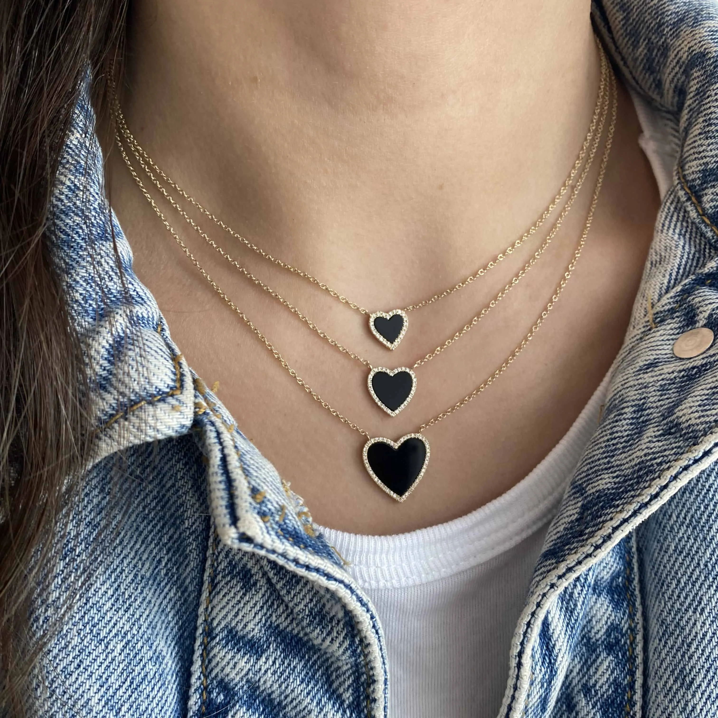 Medium Pave Outline Stone Heart Necklace