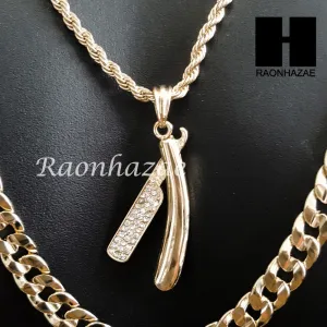 MEN BARBER SHOP BLADE DIAMOND CUT 30" CUBAN LINK CHAIN NECKLACE S075G