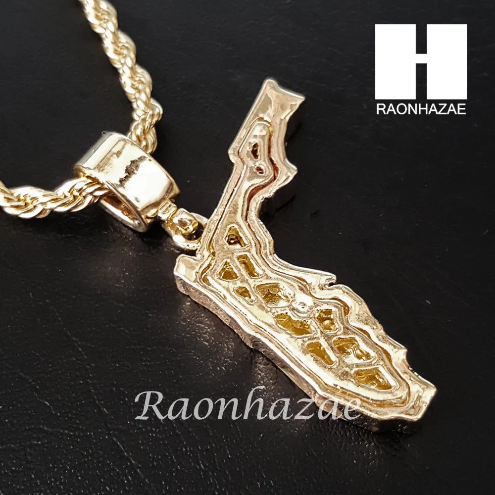 MEN FLORIDA STATE MAP US PENDANT 30" CUBAN LINK CHAIN NECKLACE SET S92G