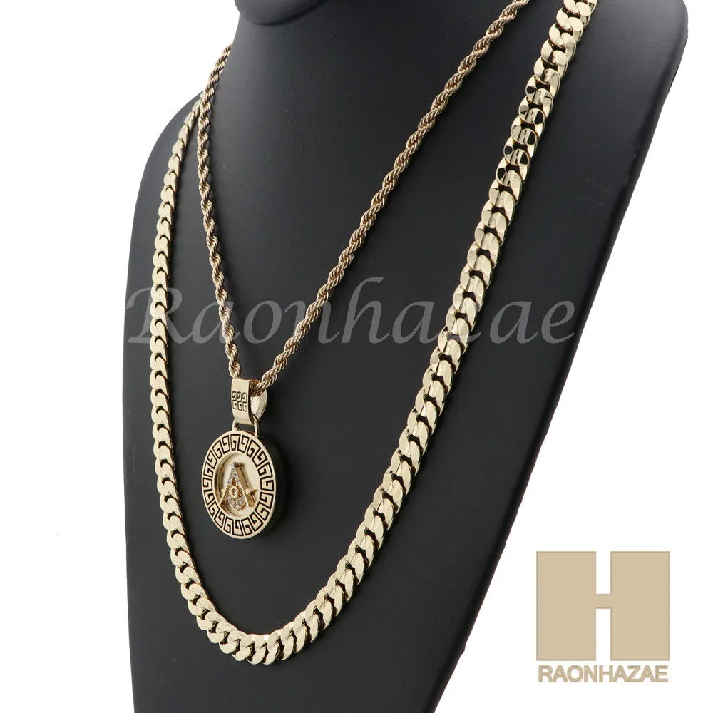 MEN FREEMASON ROPE CHAIN DIAMOND CUT 30" CUBAN LINK CHAIN NECKLACE S015