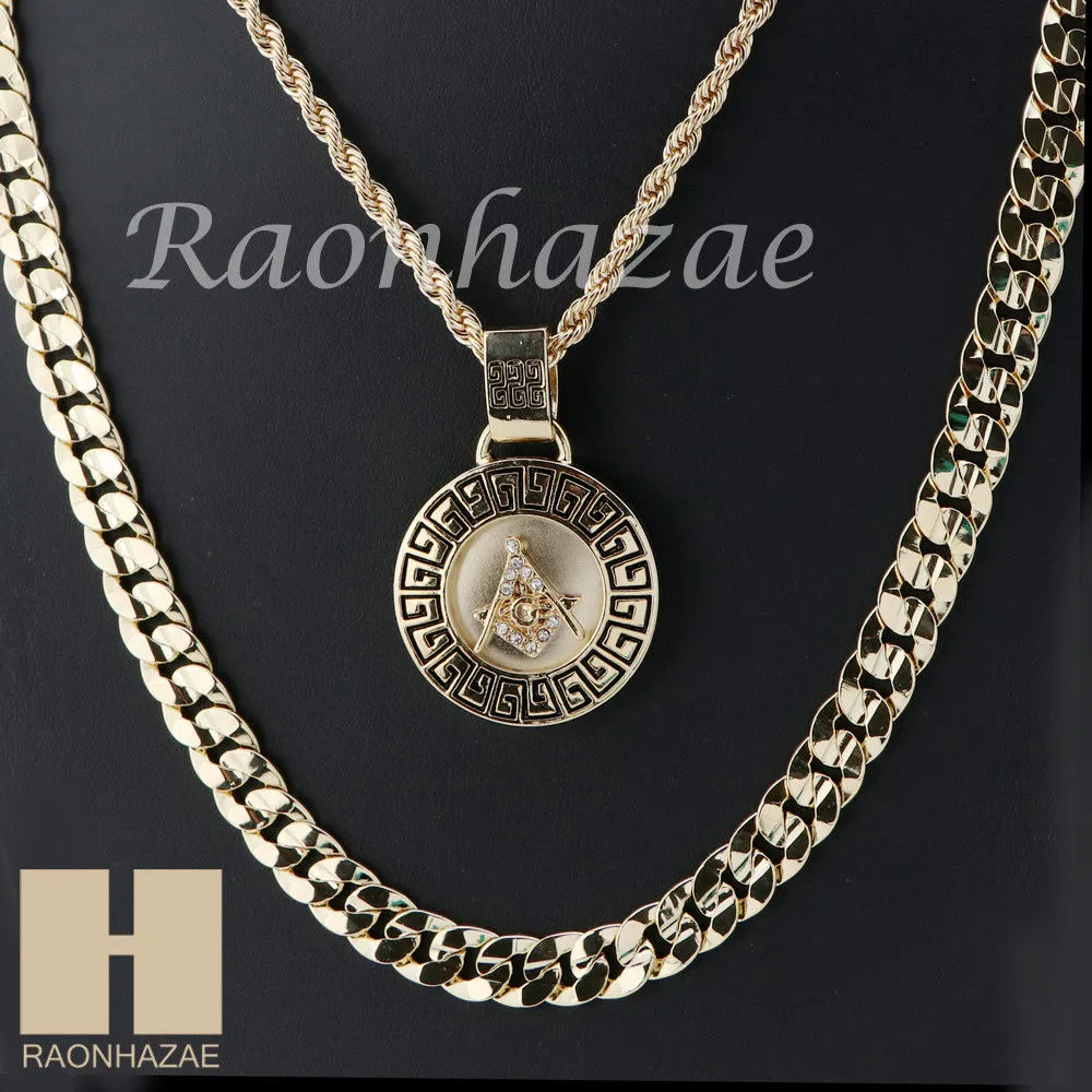 MEN FREEMASON ROPE CHAIN DIAMOND CUT 30" CUBAN LINK CHAIN NECKLACE S015