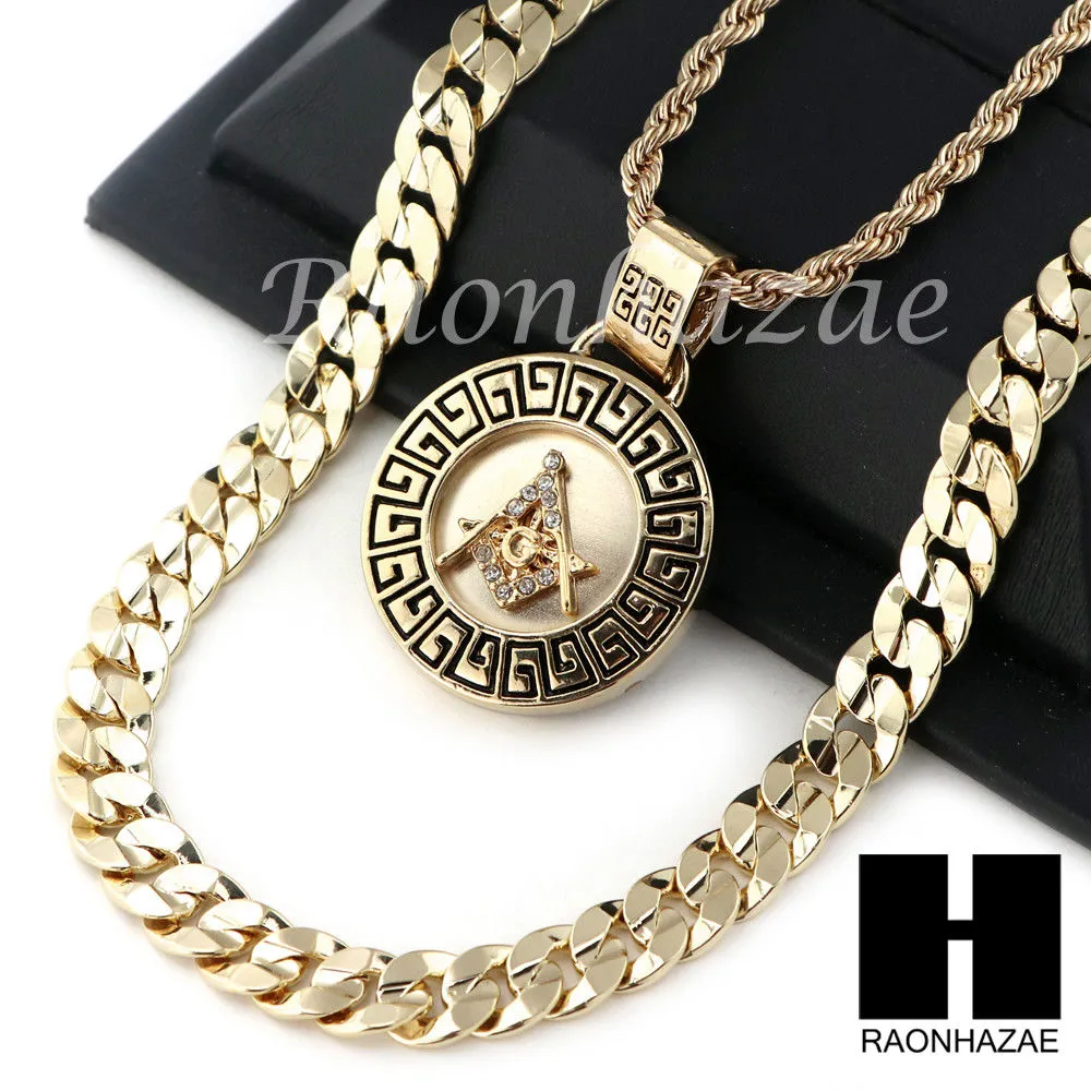 MEN FREEMASON ROPE CHAIN DIAMOND CUT 30" CUBAN LINK CHAIN NECKLACE S015