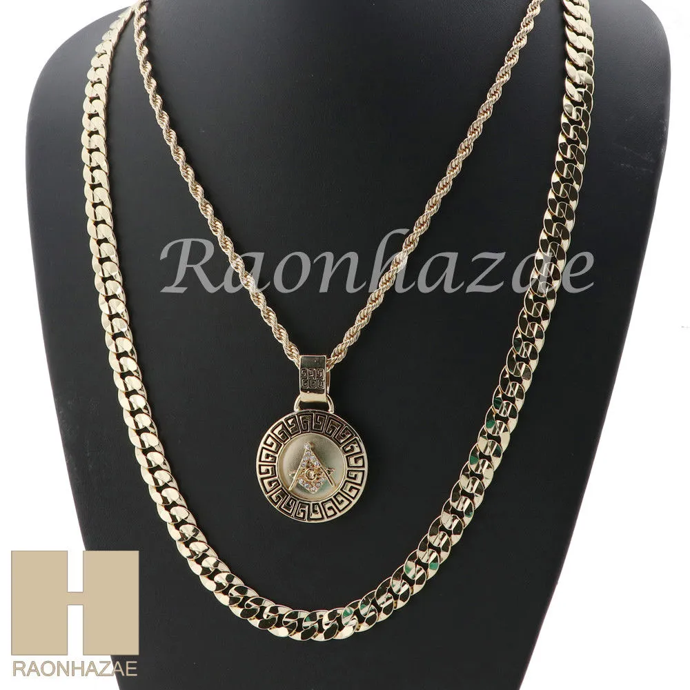 MEN FREEMASON ROPE CHAIN DIAMOND CUT 30" CUBAN LINK CHAIN NECKLACE S015