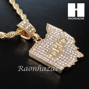 MEN OHIO STATE MAP US PENDANT 30" CUBAN LINK CHAIN NECKLACE SET S91G