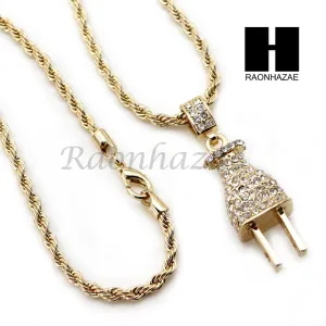 MEN PLUG ROPE CHAIN DIAMOND CUT 30" CUBAN LINK CHAIN NECKLACE SET SS02G
