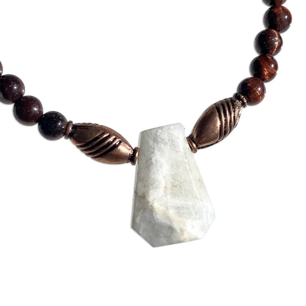 Men's Moonstone and Tiger Eye gemstone beaded necklace