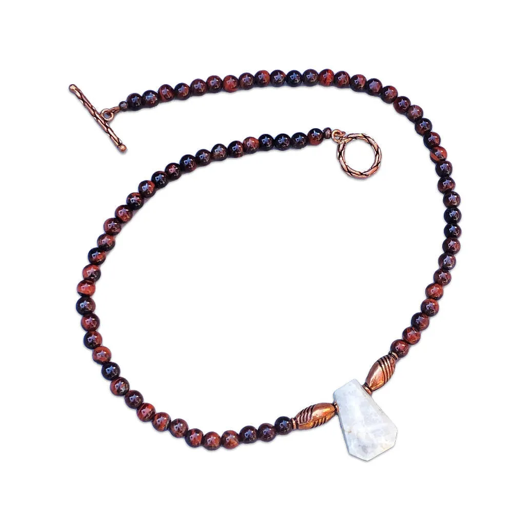 Men's Moonstone and Tiger Eye gemstone beaded necklace