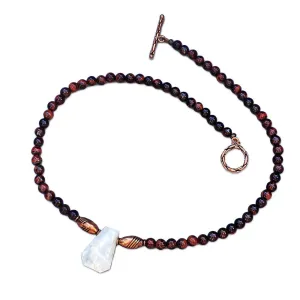 Men's Moonstone and Tiger Eye gemstone beaded necklace
