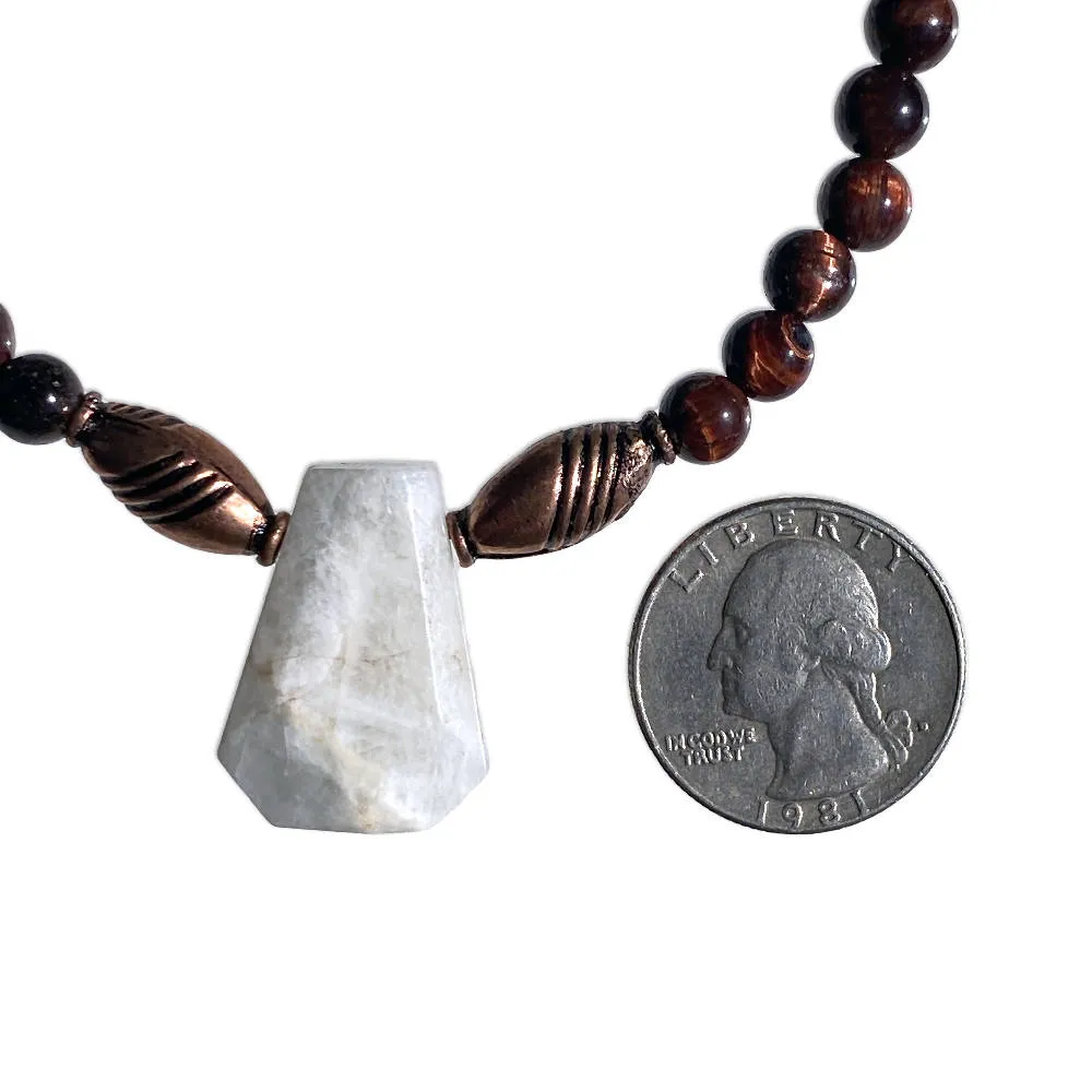Men's Moonstone and Tiger Eye gemstone beaded necklace