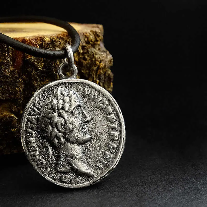 Men's Sterling Silver Coin Pendant Necklace with Leather Cord