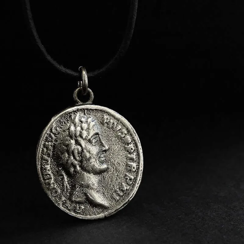 Men's Sterling Silver Coin Pendant Necklace with Leather Cord