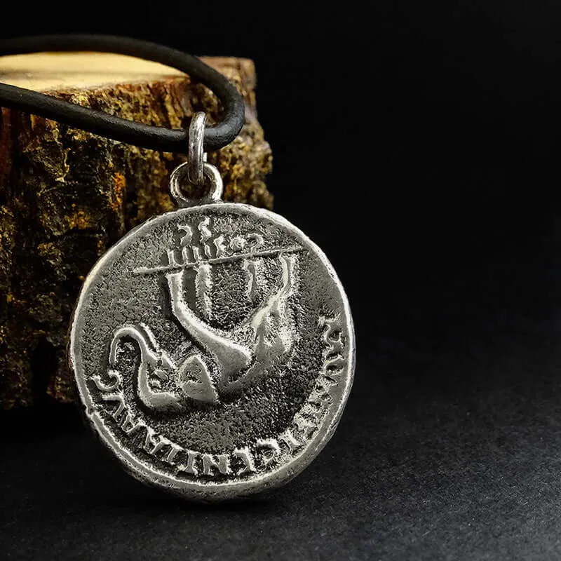 Men's Sterling Silver Coin Pendant Necklace with Leather Cord
