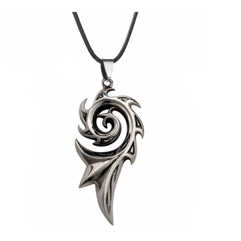 Men's Titanium Steel Flame Pendant Necklace Leather Rope Chain